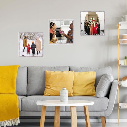 JCJMY 8x8 Picture Frame - Rustic White Square Wall Gallery Frame with Shatter-Resistant Plexiglass