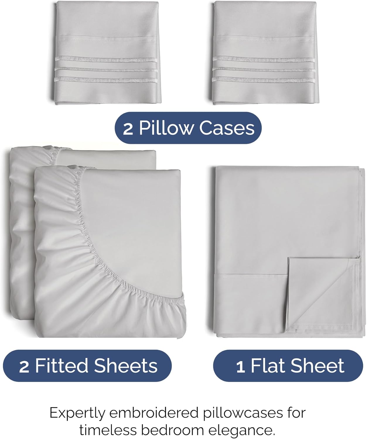 Split King Size 5-Piece Sheet Set - Comfy Cooling Bed Sheets | Hotel Luxury Bedding - Deep Pockets, Wrinkle-Free - Oeko-Tex Certified - French Grey