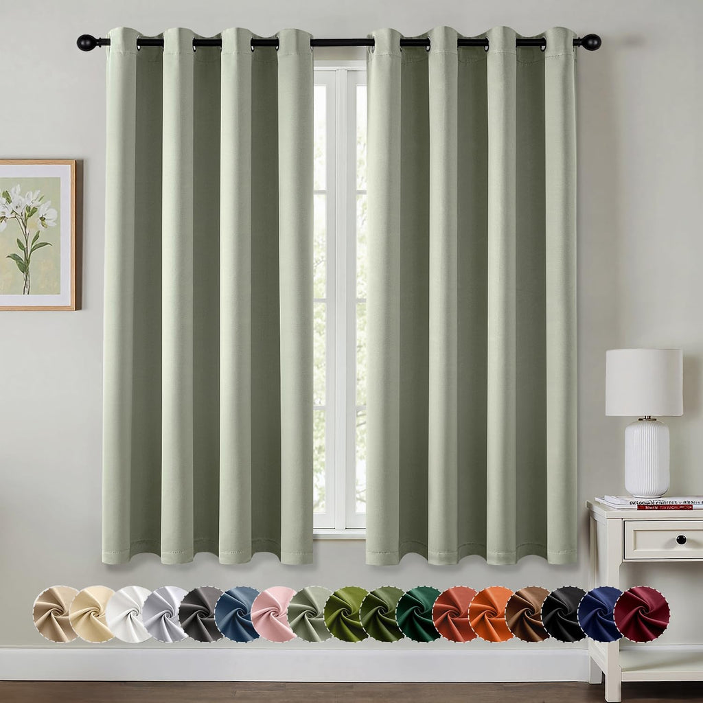 MIULEE Sage Green Blackout Curtains - Thermal Insulated Room Darkening Drapes | 63 Inches Long, 2 Panels