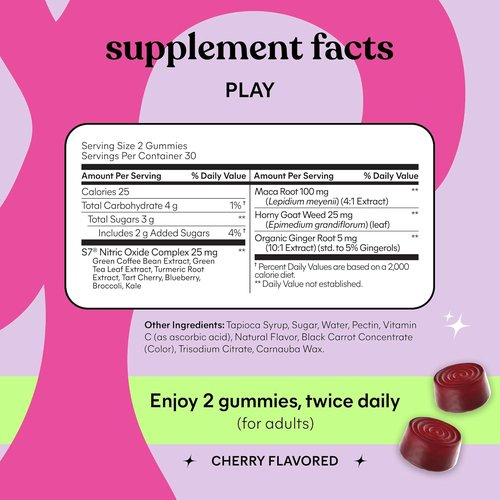Lemme Play Daily Intimacy Gummies - Clinically-Studied S7 Nitric Oxide Complex for Healthy Blood Flow | Cherry Flavor (60 Count)