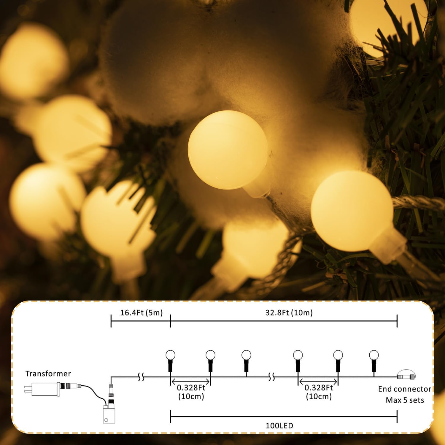 Ogrmar 100 LED Globe Ball String Lights - 49 Ft Fairy Lights with Remote & Timer for Indoor/Outdoor Decor