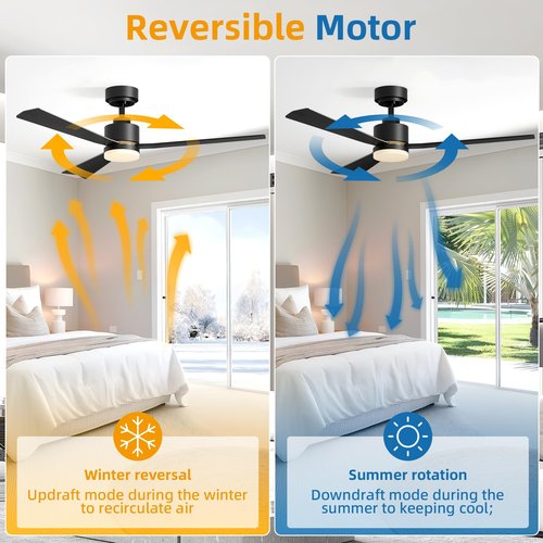 Antarctic Star Ceiling Fans with Light, 52 Inch Low Profile Ceiling Fan with Light and Remote, Flush Mount, Reversible, Low Noise, Black Gold, Dimmable, 1/4/8 Timer, Ceiling Fan for Dorm, Indoor Use