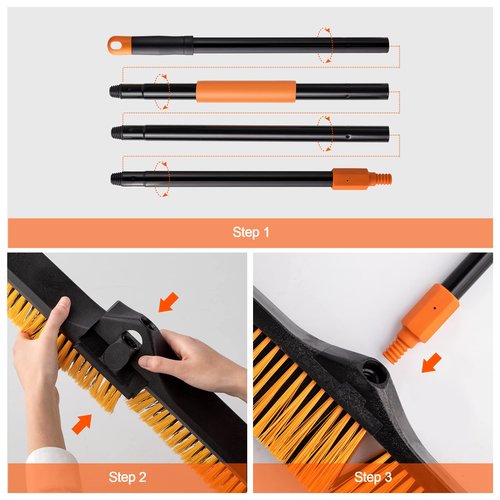 CLEANHOME 24”Push Broom Brush for Floor Cleaning with 65” Long Handle and Stiff Bristles, Heavy Duty Brush for Shop, Deck, Garage, Concrete,Indoor and Outdoor Broom,Orange