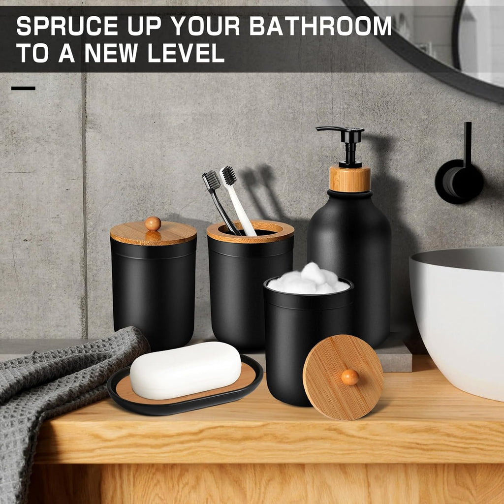 Matte Black Bathroom Accessories Set by [Brand Name] - 5-Piece Plastic Set with Soap Dispenser, Toothbrush Holder & More