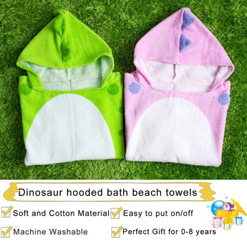 Kreomitxt Children Bath Towel Robe Kids Hooded Beach Swimming Poncho Dinosaur Pattern for Kids 0-8 Years