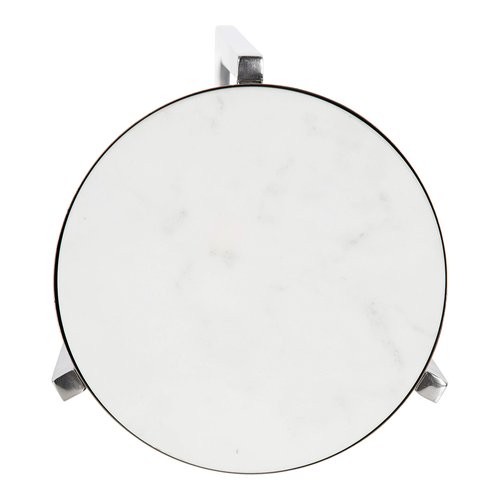 Kate and Laurel Aguilar Glam Round Drink Table, 8 x 8 x 23, Silver and White, Small Accent Table for Use as Plant Pedestal Stand with Marble Tabletop