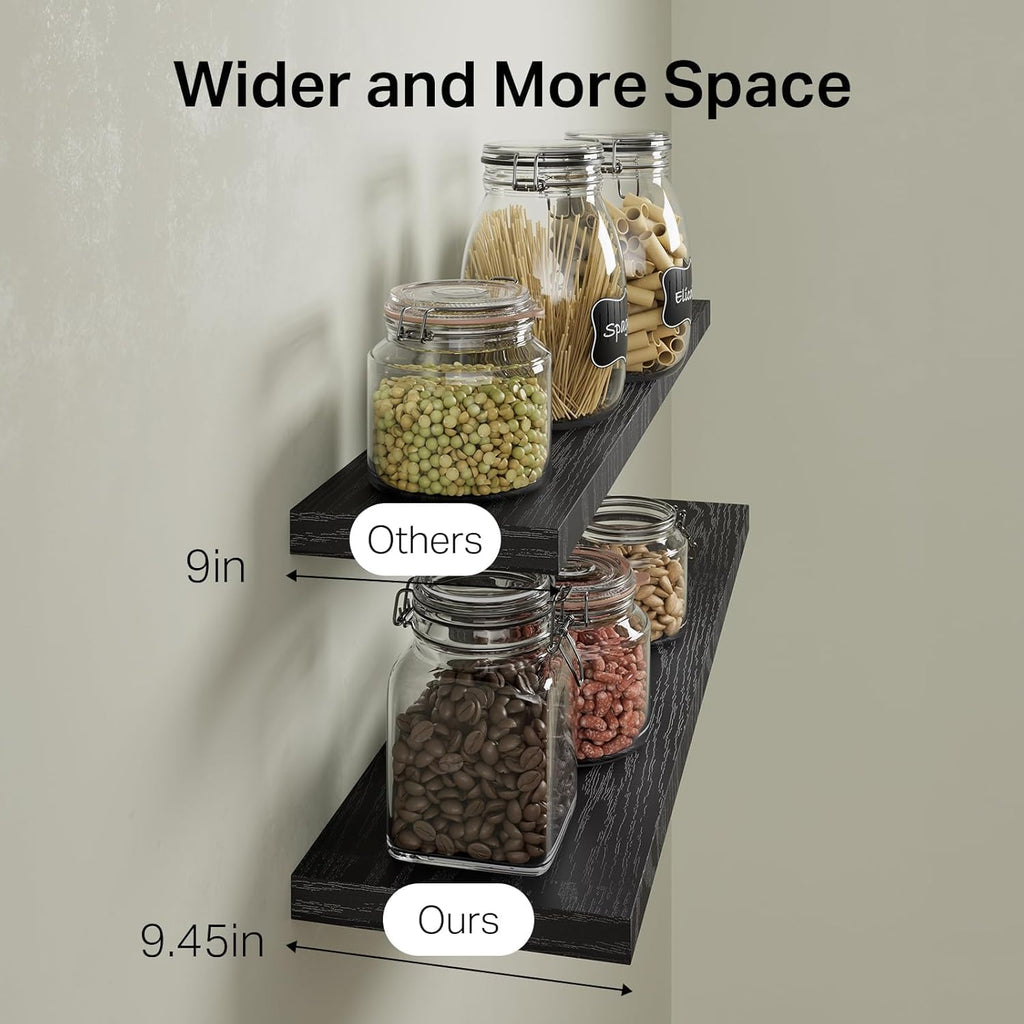 BAYKA Floating Wall Shelves - 36-Inch Rustic Wood Design for Home & Office | Set of 2 (Black)