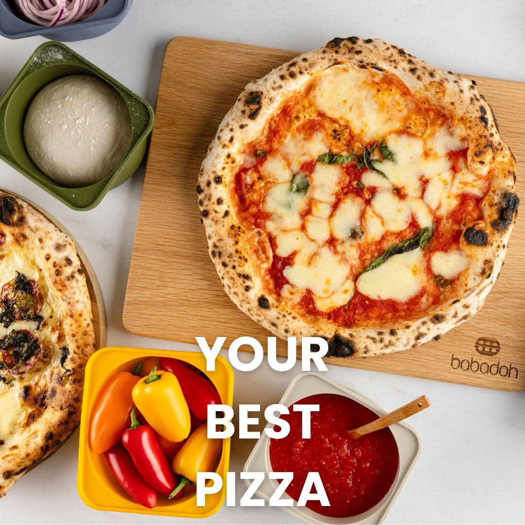 Babadoh Pizza Dough Proofing Silicone Containers with Lids | Pizza Making Accessories | The Perfect Pizza | Set of 6 | Multi Yellow (2 Dough, 2 Olive, 2 Yellow) | Original Size (make 12" Pizzas)