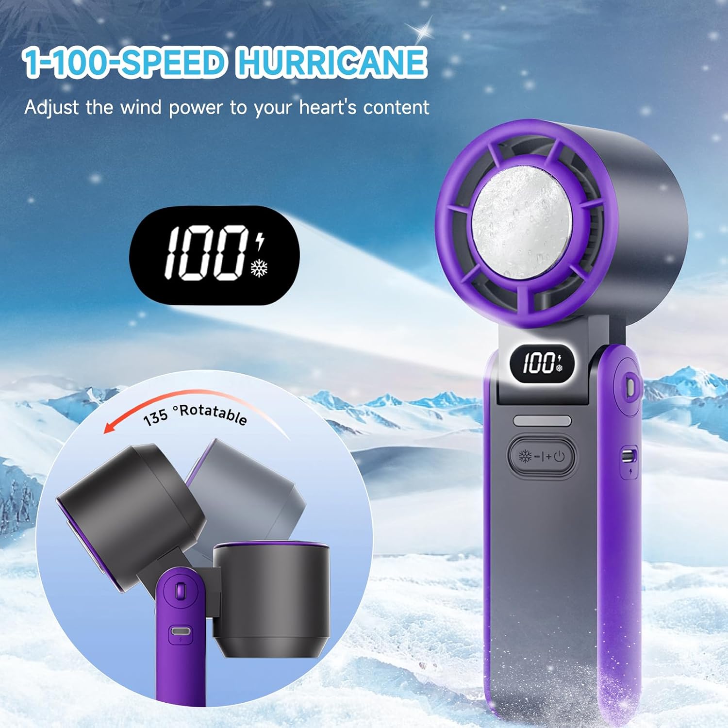 Skiennix Portable Handheld Turbo Fan - Rechargeable Mini Fan with 1-100 Speeds | Perfect for Summer Travel & Outdoor Use (Black)
