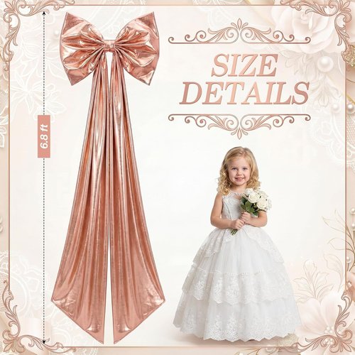 Giant Shiny Bow Decoration - 82-Inch Extra Large Rose Gold Bow with Metal Clip & Wire Support for Luxury Events