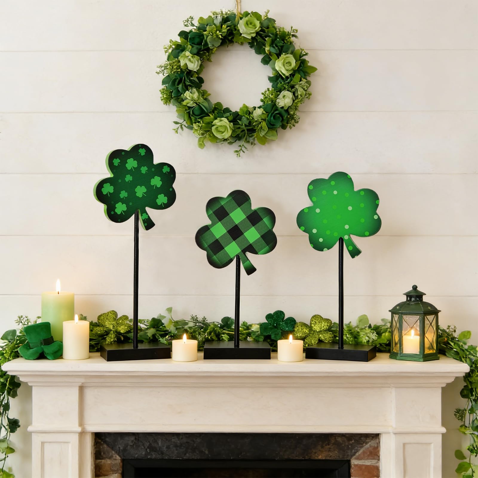 St Patricks Day Decorations Decor, Sharmrock Decorations, St. Patrick's Day Saint Patricks Day Decorations For Table Tiered Tray Decor, Wooden Shamrock Ornaments Lucky Irish Wood Sign For Home Indoor