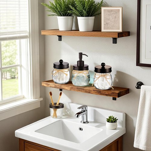 Amolliar Mason Jar Bathroom Accessories Set 4 Pcs -Lotion Soap Dispenser & 2 Qtip Holders & Toothbrush Holder - Rustic Farmhouse Decor, Bathroom Home Decor (Bronze)