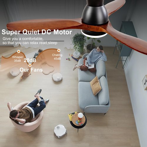 Dimmable 42 Inch Flush Mount Ceiling Fans with Lights and Remote, 3 Blade Wood Bedroom Ceiling Fan with Lights Low Profile Ceiling Fan with Light Outdoor Ceiling Fans for Patios Living Room