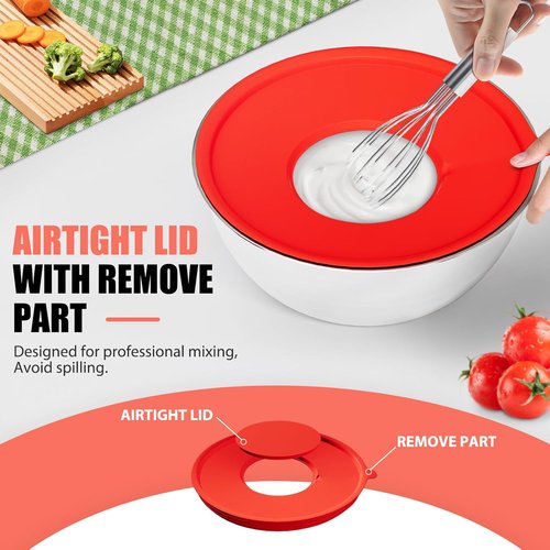 ENVTEK Mixing Bowls Set - 7 PCS Stainless Steel Bowls with Lids & Grater Attachments | Ideal for Cooking & Baking