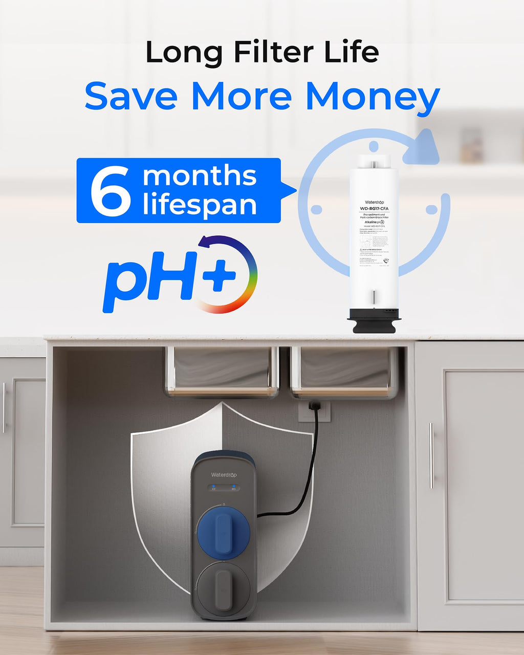 Waterdrop G5P700A-CF Filter, Replacement for Waterdrop G5P700A Undersink Reverse Osmosis System, 6-month Lifetime