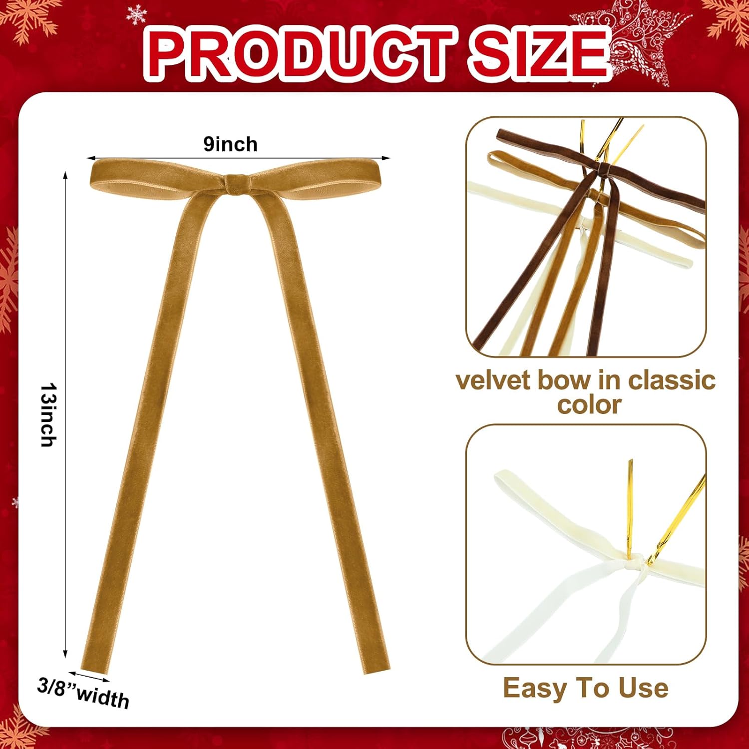 Skiennix 24 Pcs Velvet Bows - Vintage Ribbon Bows for Christmas Tree & Crafts | 9x13 Inch, Brown, Khaki, Beige