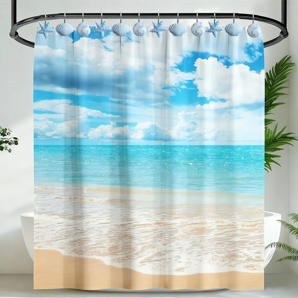 Seashell Decorative Shower Curtain Hooks, Fashion Shower Curtain Rings, Ocean Shower Curtain Hangers, 12PCS Shower Hooks for Shower Curtain, Bathroom, Bedroom, Living Room, Home Decor