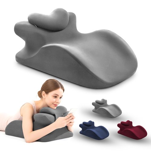 BNTHN Memory Foam Wedge Pillow - Ergonomic Reading & Bed Wedge Pillow for Sleeping, Back Support, Acid Reflux, and Leg Elevation - Multi-Level Support with Removable & Washable Cover (Gray)