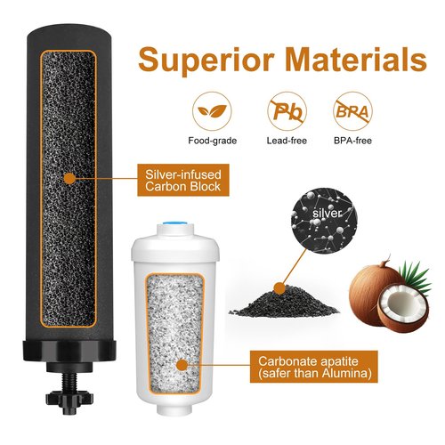 Water Filter Replacement for Berkey®, 2 Black Carbon Filters and 2 Fluoride Filters Compatible with Berkey® Gravity Water Filter System