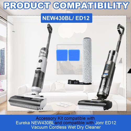 PhoebCynthi Replacement Brush Roller Accessories Kit Compatible with Eureka NEW430BL and Compatible with Jonr ED12/ ED12 Lite Cordless Wet Dry Vacuum Cleaner.（3 Brush Rollers +6 Sponges）