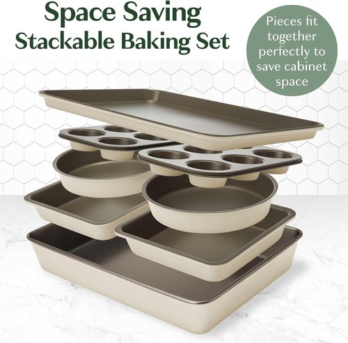 Goodful Bakeware Set - 8-Piece Nonstick Bakeware with Stackable Design | Round, Square, Muffin Pans & More
