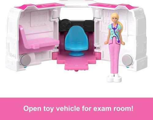 Barbie Mini Doll & Toy Vehicle Set - Color-Change Care Clinic with 1.5-Inch Doll