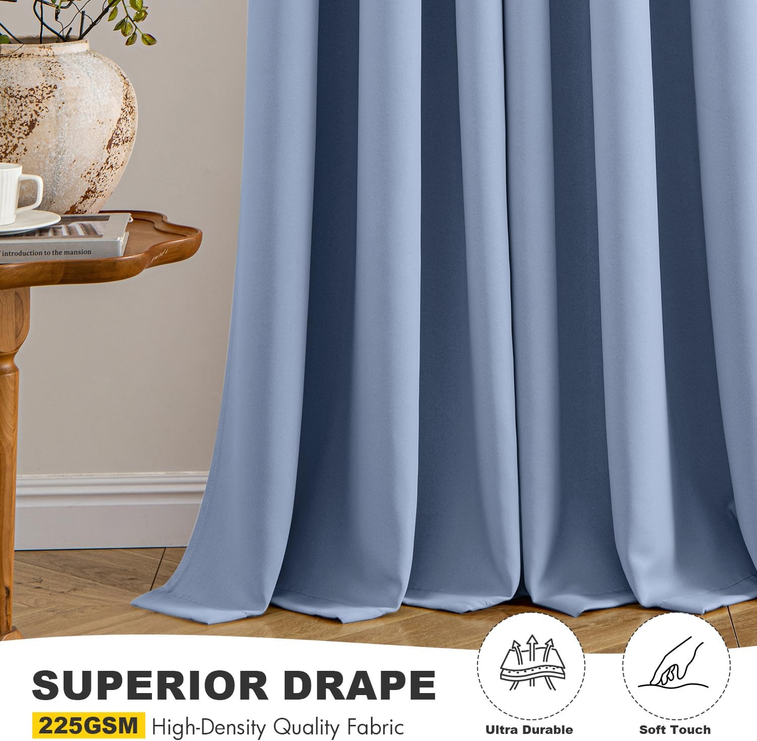MIULEE Denim Blue Blackout Curtains - Thermal Insulated Room Darkening Drapes | 54 Inches Long, 2 Panels