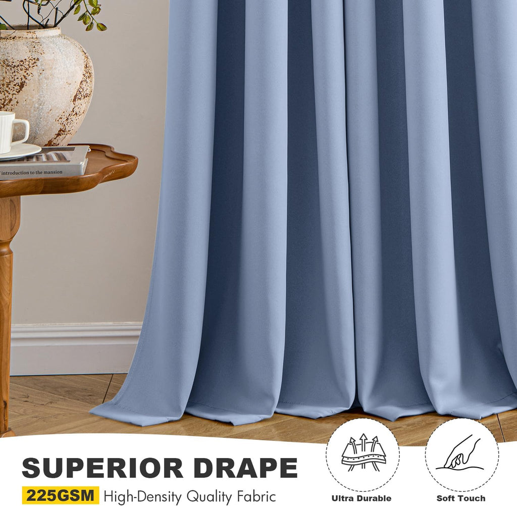 MIULEE Denim Blue Blackout Curtains - Thermal Insulated Room Darkening Drapes | 72 Inches Long, 2 Panels
