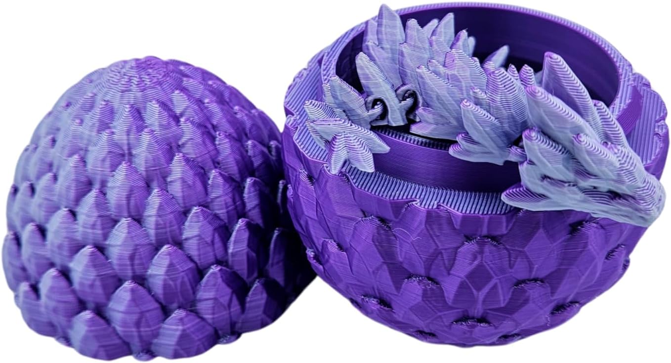 Skiennix 3D Printed Dragon Egg Fidget Figurine - Vibrant Color for ADHD & Anxiety Relief | Articulated Joints (Purple Mint Silk)