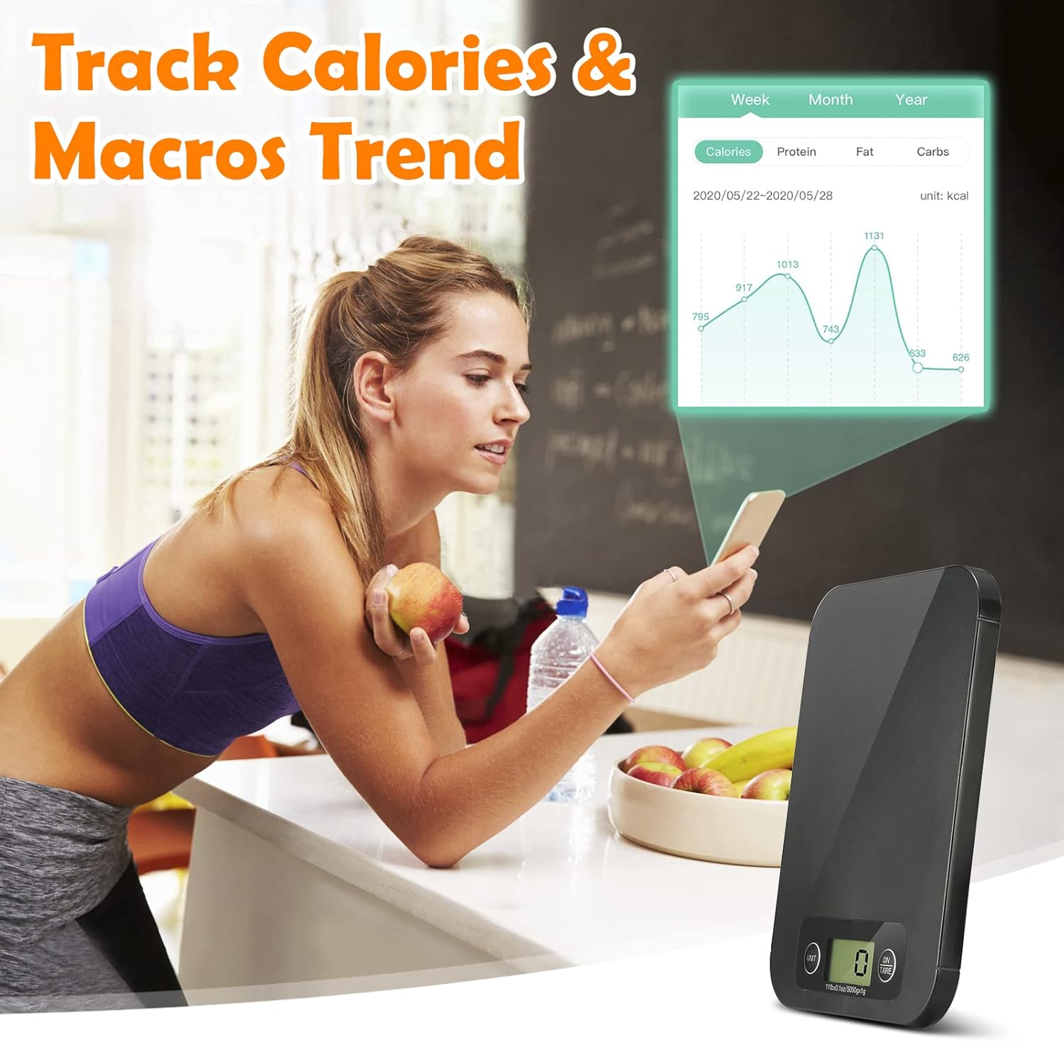 URAMAZ Digital Food Scale - Nutritional Calculator for Weight Loss | Tracks 20 Nutrients, 11lb Capacity