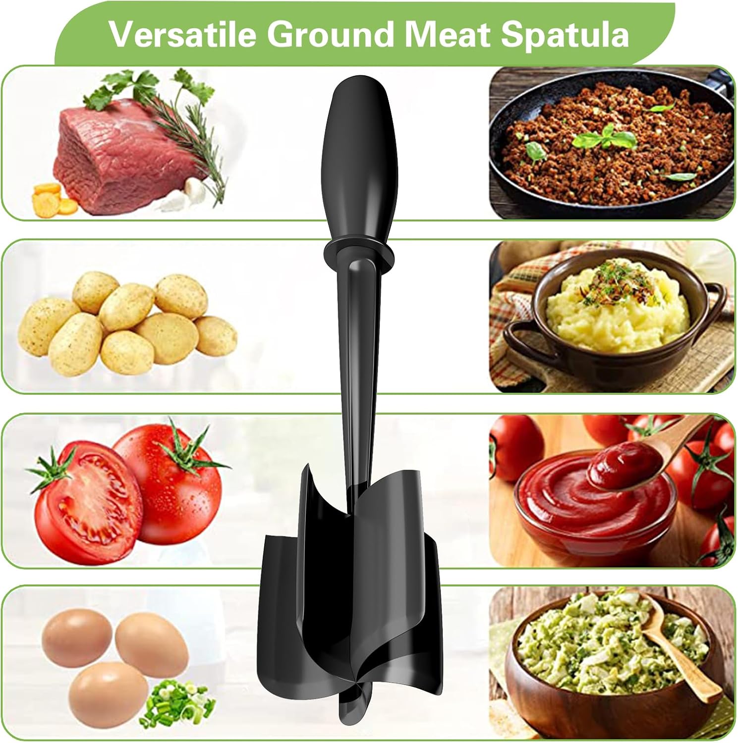 Skiennix Meat Chopper - 5 Curve Blades Heat Resistant Hamburger Smasher Tool | Non-Stick Nylon Utensil