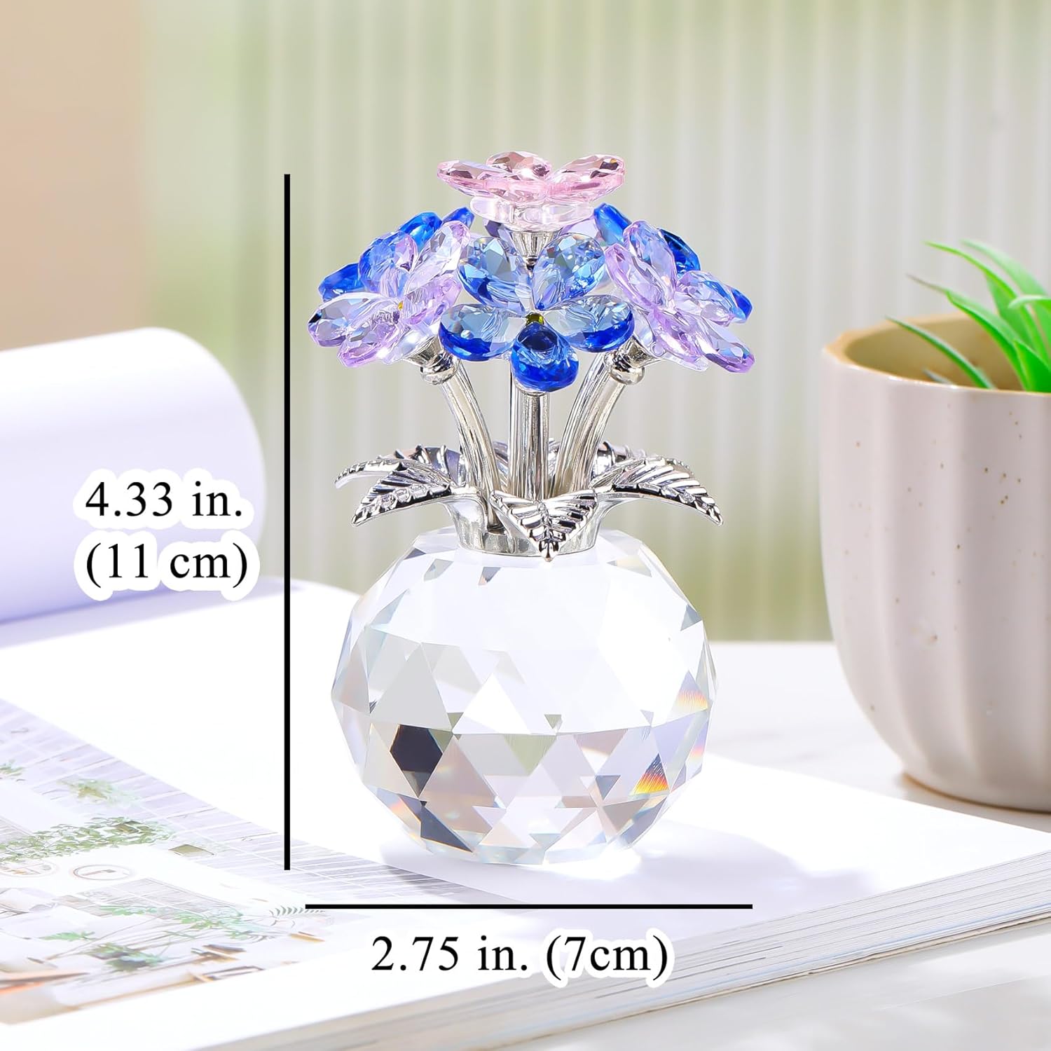 YWHL Colorful Crystal Forget-Me-Not Flower Figurine - Handmade Glass Home Decor | Perfect Gift for Women
