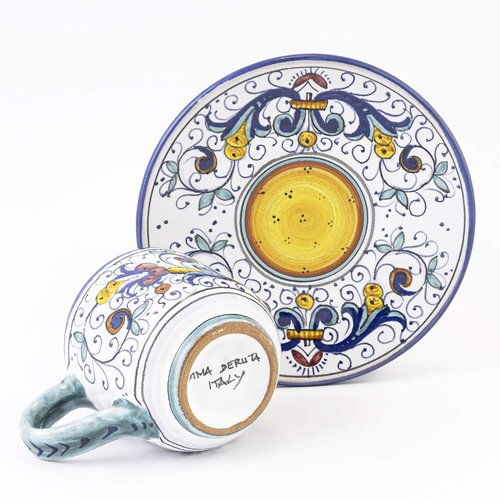 Fima thatsArte.com - Italian Ceramic Espresso Cup & Saucer Ricco Deruta Blu - Hand Painted Cup, Made in Italy Ceramics, Handmade Coffee Cups, Italian Ceramics Deruta, Italian Pottery