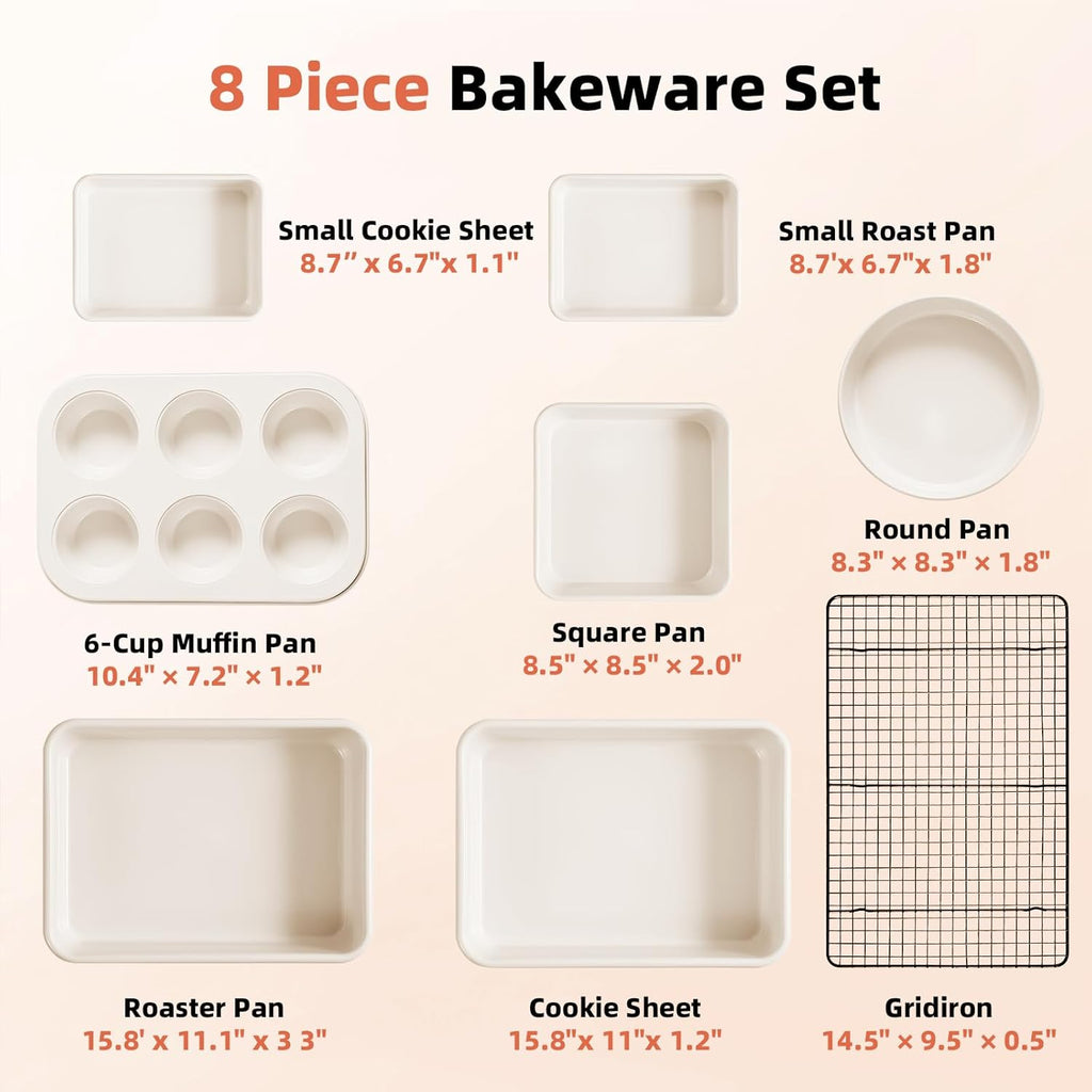 Skiennix 8-Piece Non-Stick Baking Pans Set - Stackable Carbon Steel Bakeware for Kitchen Essentials