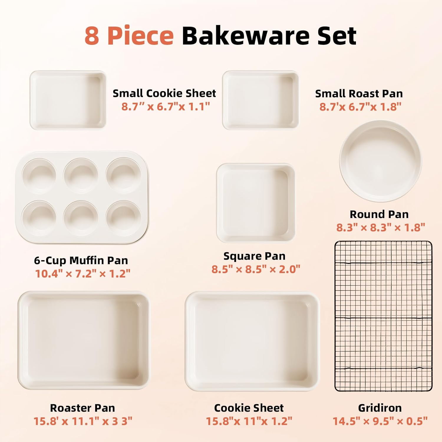 Skiennix 8-Piece Non-Stick Baking Pans Set - Stackable Carbon Steel Bakeware for Kitchen Essentials