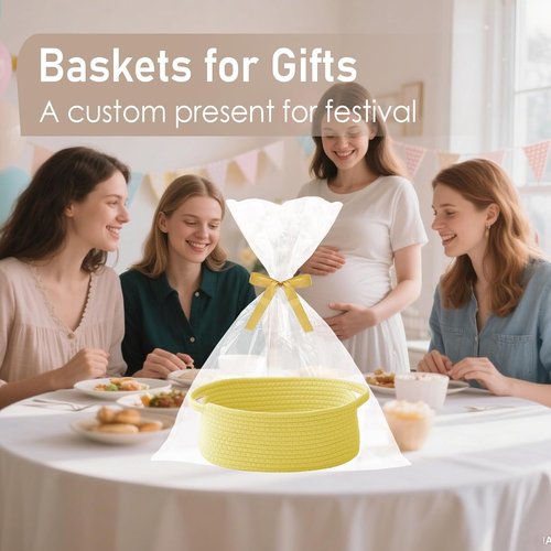 JMvicyroam Woven Basket - Small Rope Storage Bin with Handles | Versatile Organizer for Shelves & Closets - Yellow, 3 Pack