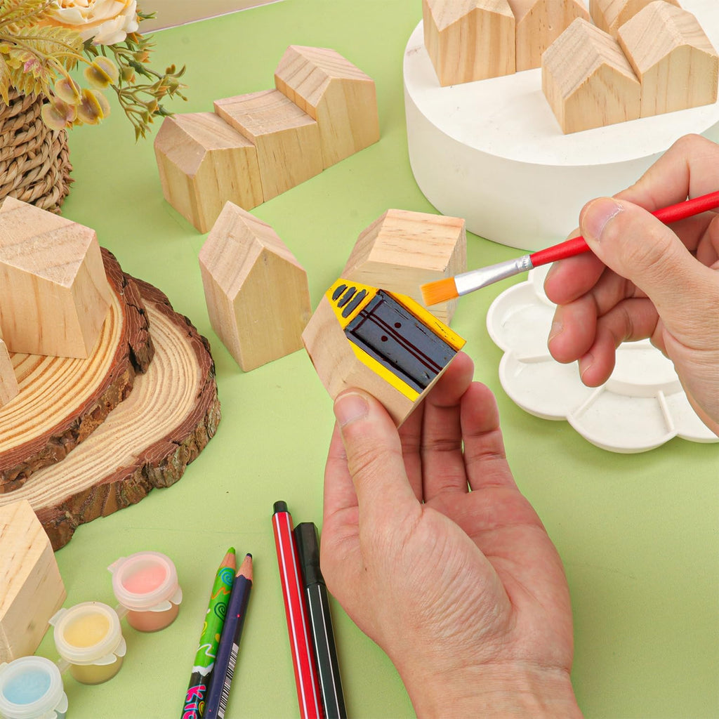 Skiennix 56 PCS Multi-Size Unfinished Wood House Blocks - Perfect for DIY Crafts & Home Decor