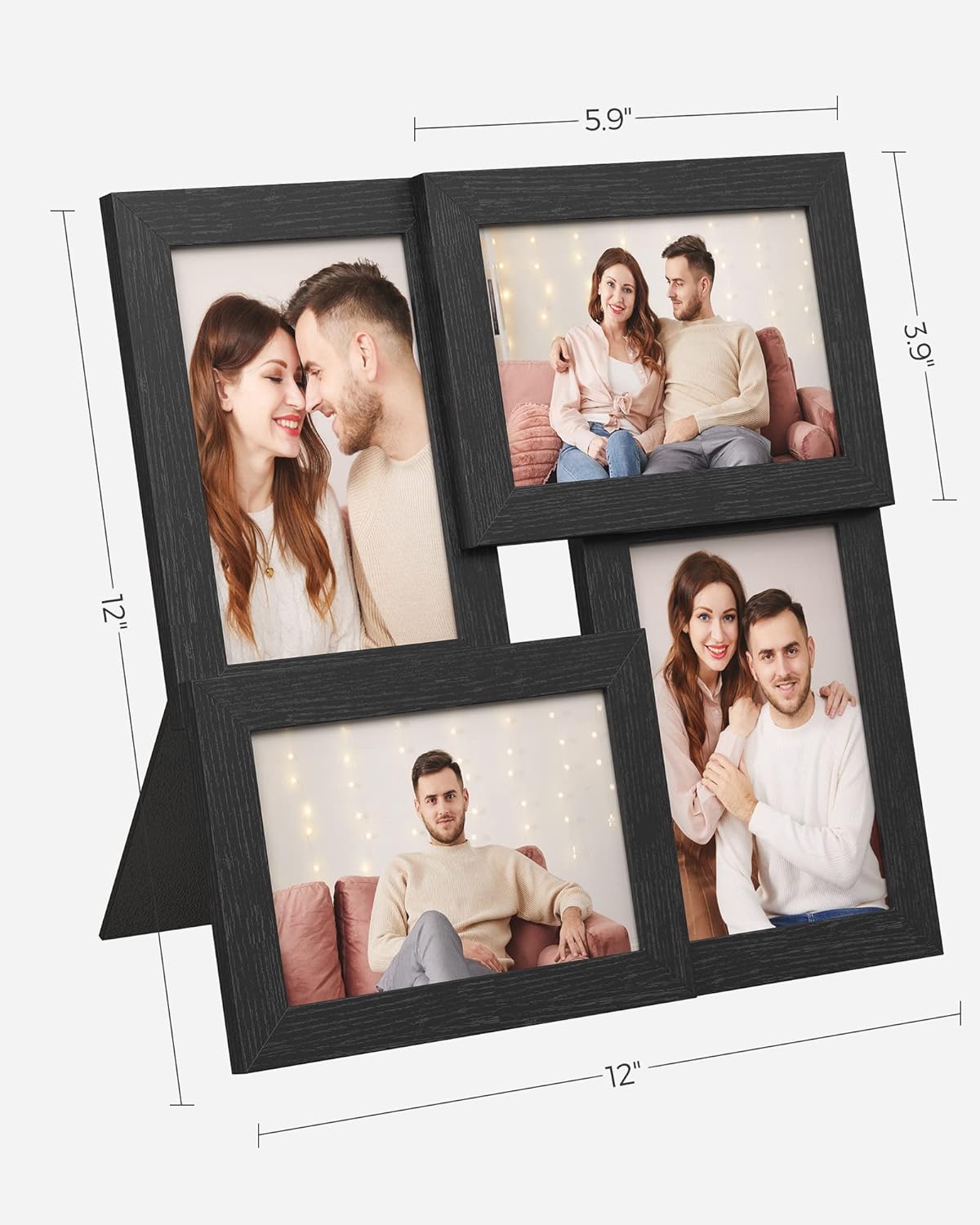 SONGMICS Collage Picture Frames - Set of 4, 4x6 Multi-Photo Wall Decor in Ink Black | Stylish Gallery Display