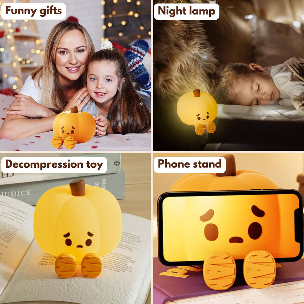 eirix Pumpkin Night Light, Rechargeable Silicone Dimmable Night Lamp - Cute Halloween Decor, Nursery Bedside Lamp for Kids, Nursery, Dorm Room | Safe Gift & Cool Gadget