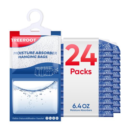 24 Pack Moisture Absorbers for Closet, 6.4OZ Hanging Closet Dehumidifier Bags, Hanging Humidity Absorber in Wardrobes, Kitchens and Bathrooms
