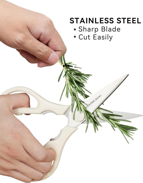 HUNTER.DUAL Heavy Duty Kitchen Scissors - Versatile Poultry Shears for Cutting Chicken, Meat & Veggies | 8.35 Inch, Cream