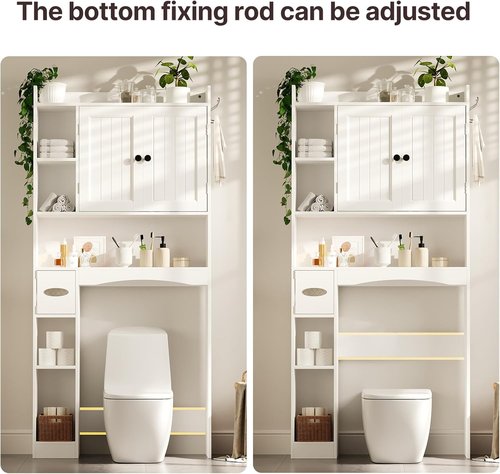 Gizoon Over The Toilet Storage Cabinet - 66'' Tall Bathroom Organizer with 2 Doors & Adjustable Shelf - White