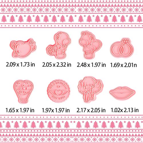 BESEK Valentine's Day Cookie Cutters: With Plunger Stamps Set, 8pcs 3D Embossing Cutters For Biscuit Fondant Cheese Baking Molds
