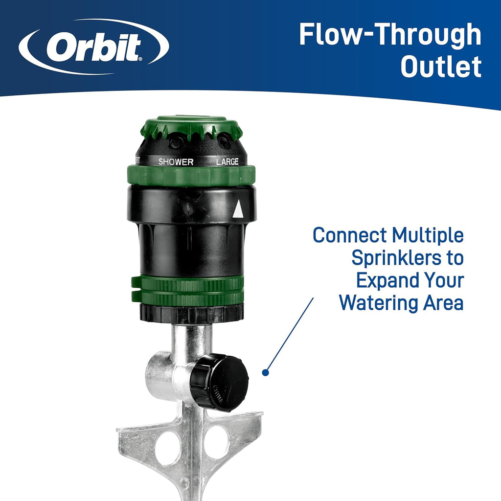 Orbit H2O-Six Gear-Drive Sprinkler - Customizable Lawn Watering Coverage | Durable Metal T-Spike, Multi-Pattern Rotating Head