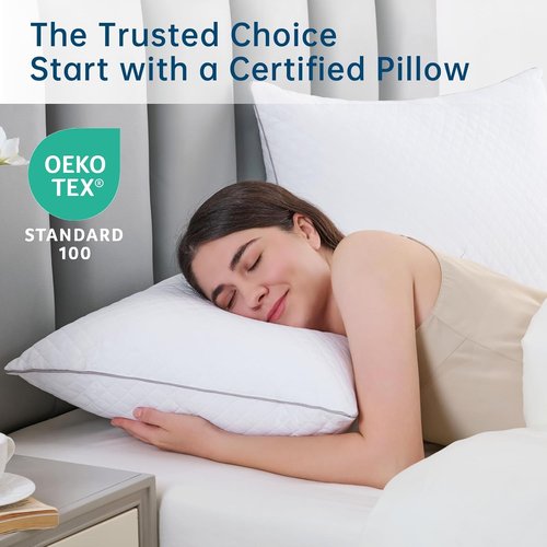 JOLLYVOGUE Queen Size Pillows Set of 4 - Oeko-Tex Certified, Medium Support, Machine-Washable Down Alternative
