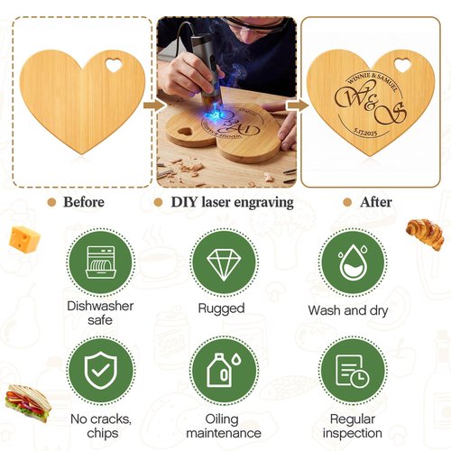 Nuenen 20 Pcs Mini Wooden Charcuterie Board Bulk, Small Wood Cutting Board for Crafts Laser Engraving with Knives Organza Bags Wedding Baby Shower Favors Gift (Heart,Bamboo Color)