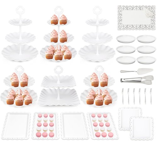 VISCOO 36 Pack Cupcake Stand, Dessert Table Display Set, 3-2 Tiered Tray Stand & Cupcake Holder Display Tower for Wedding, Serving Trays for Tea Party, Birthday, Dessert Stands for Baby Shower