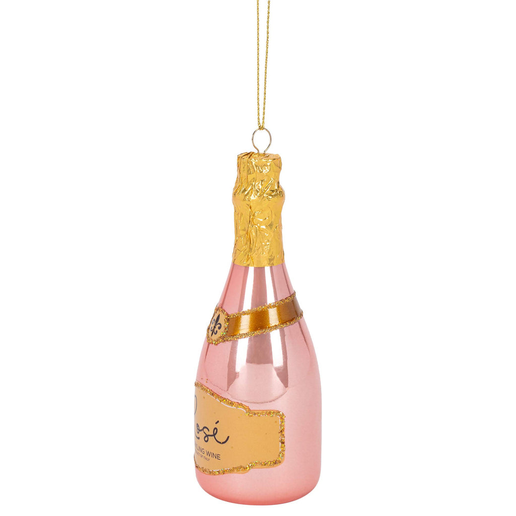 Raz 4052892 Christmas Catalog Rose Sparkling Wine Hanging Ornament, 6-inch Height, Glass