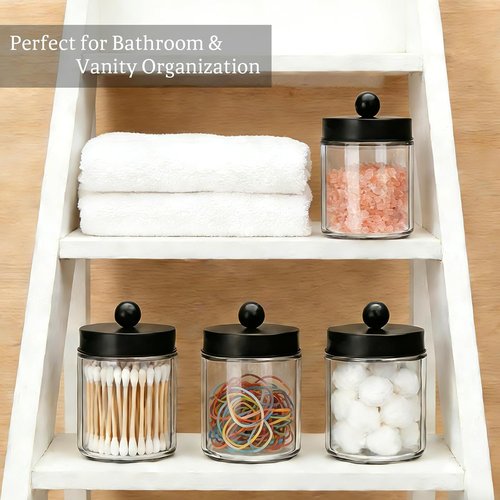 Accguan Apothecary Jars - Glass Storage Canisters with Stainless Steel Lids | 6-Piece Bathroom Organizer Set