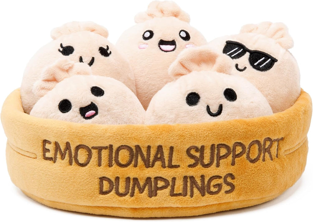 WHAT DO YOU MEME? Emotional Support Dumplings | Cuddly Plush Toy Set with 5 Dumplings & Basket for Mom